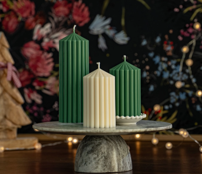 Small Ribbed Pillar Candle