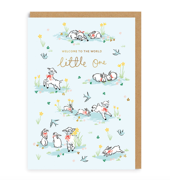 Hello Little One Lambs Card