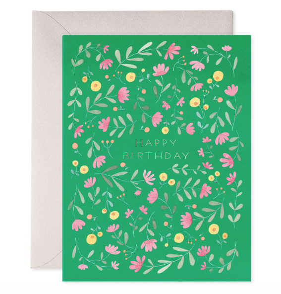 Green Floral Birthday Card