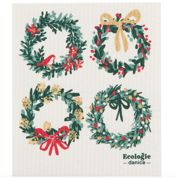 Holiday Wreaths Swedish Dish Cloth