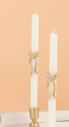 Gold Bow Taper Candle