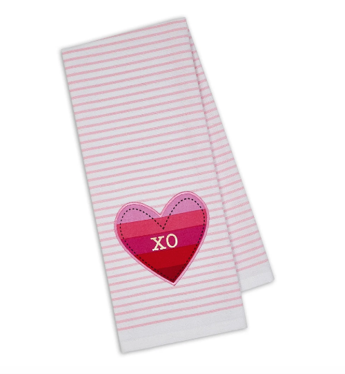 XO heart embellished tea towel