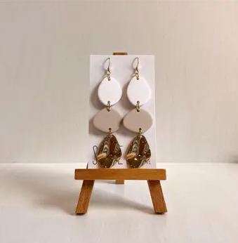 River - White/Nude/Gold Clay Earrings